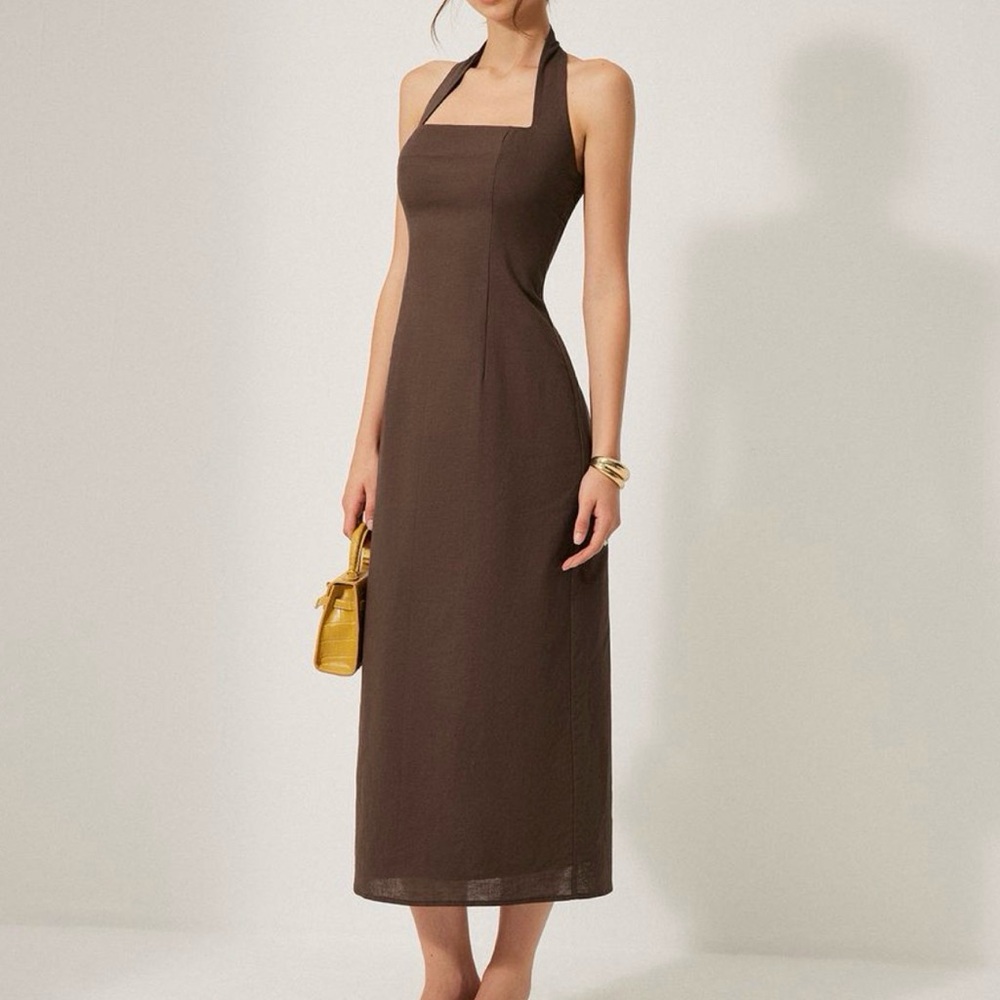 Elegant Brown Halter cotton/linen Dress